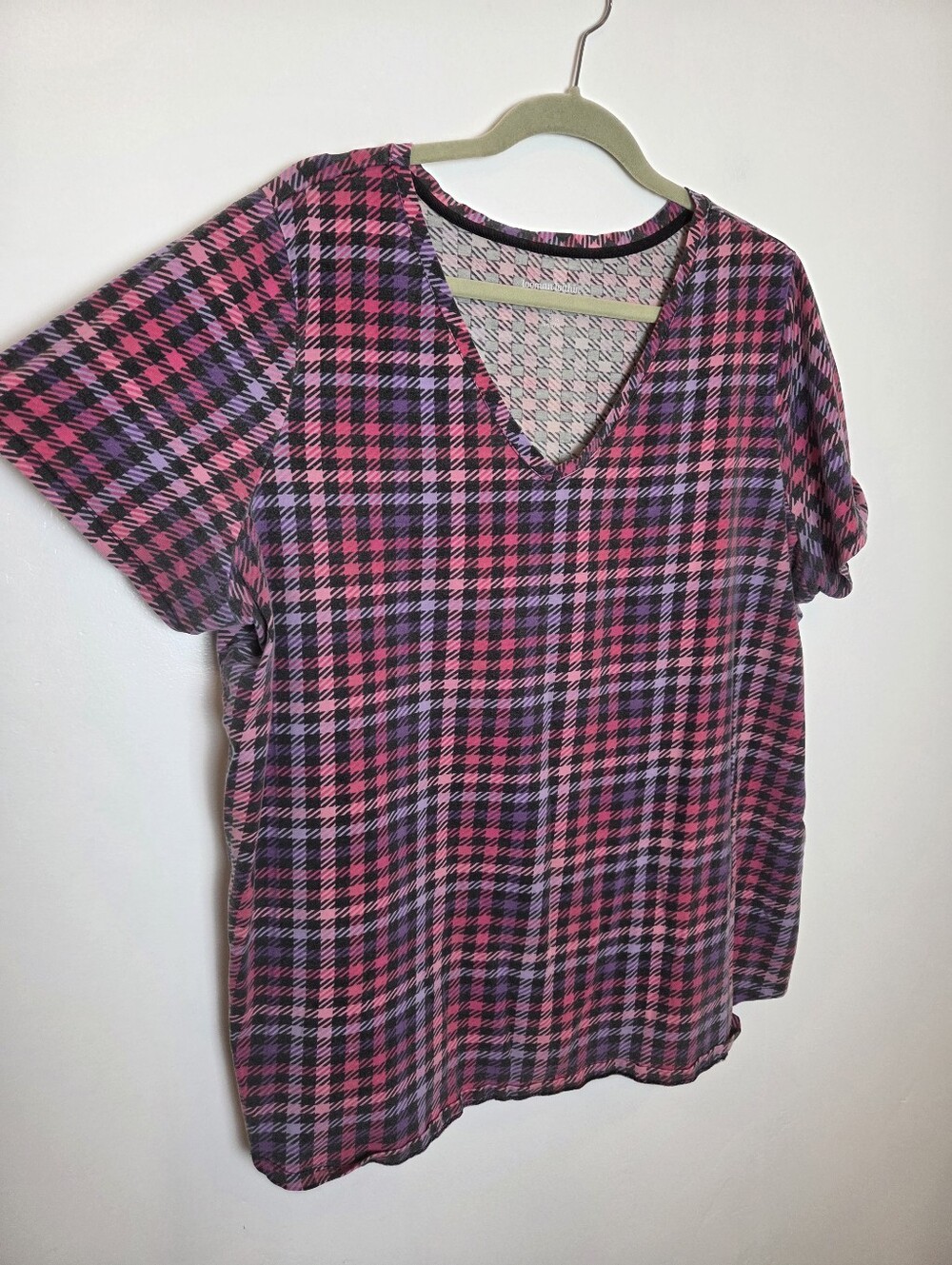 Woman Within Purple Pink Checkered T-Shirt Ultra Soft Comfy Plus Size 22/24 1X